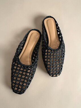 NICOLE MILLER Basketweave Black Mules Flats Size 8